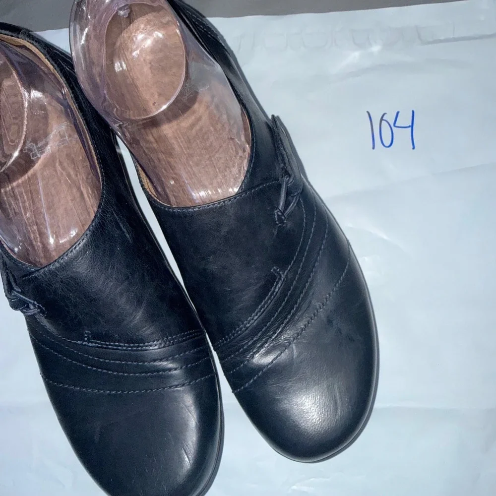 Dansko Black Leather Pleated Slip On Loafers‎ Velcro Closure Wedge Shoes 39